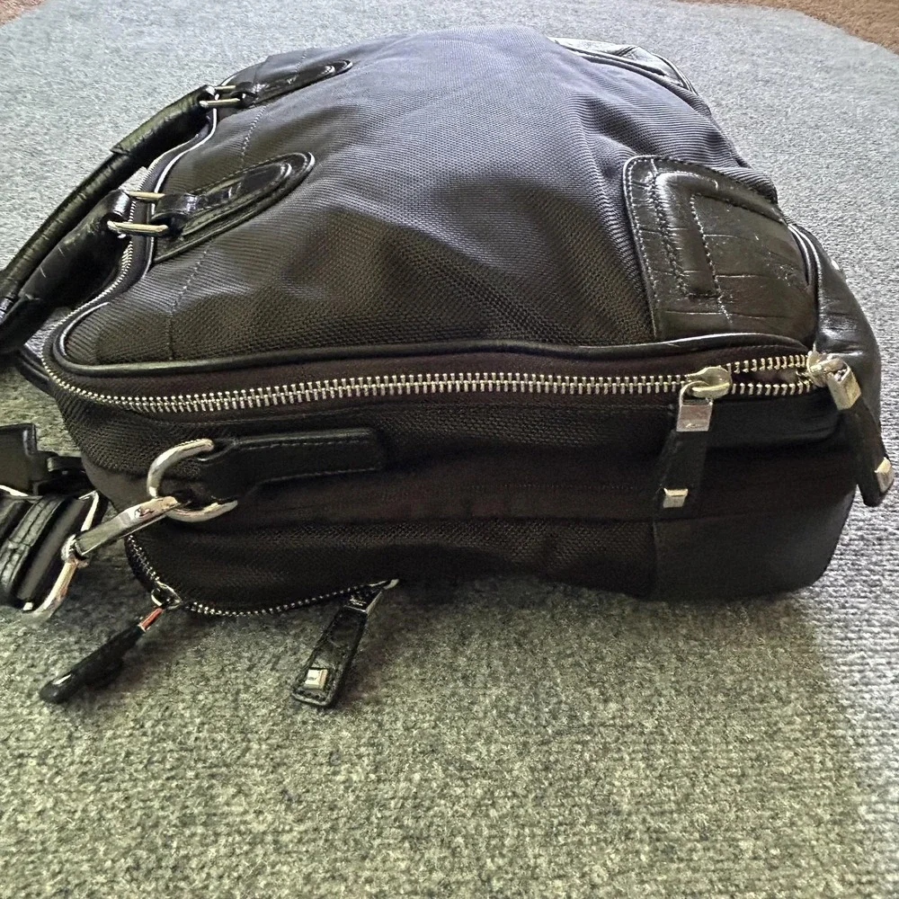TUMI Black Ballistic Nylon Croc Embossed Leather Laptop Briefcase Bag